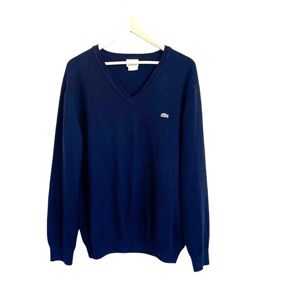 Lacoste Preppy Mens V Neck Sweater Size 6 XL Black Old Money Crocodile Logo Golf - Picture 1 of 8